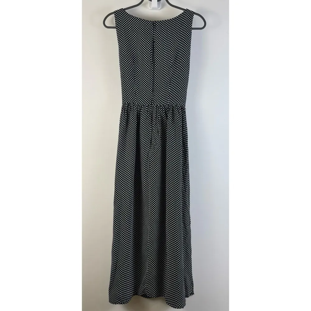 KC Spencer Polka Dot Vintage Maxi Dress Size 4 Small Tie Waist Black White - Image 5