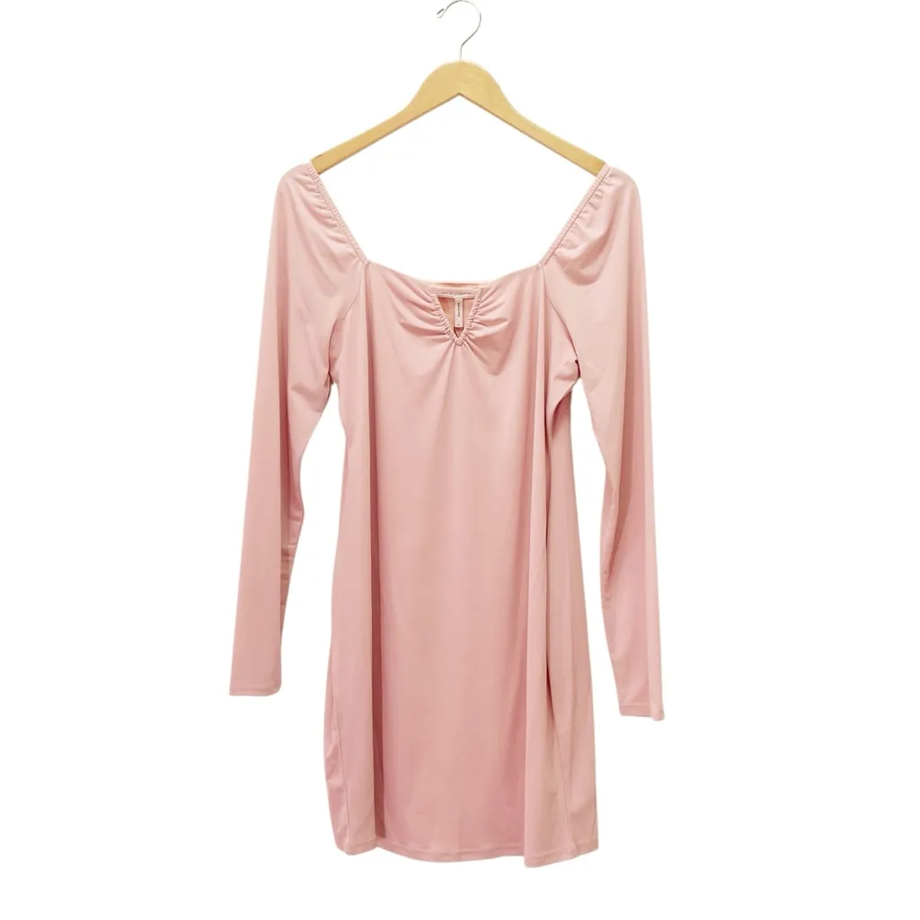 NWT BCBGeneration Long Sleeve Mini Dress Pink Desert Square Neck Size Medium NEW - Image 2