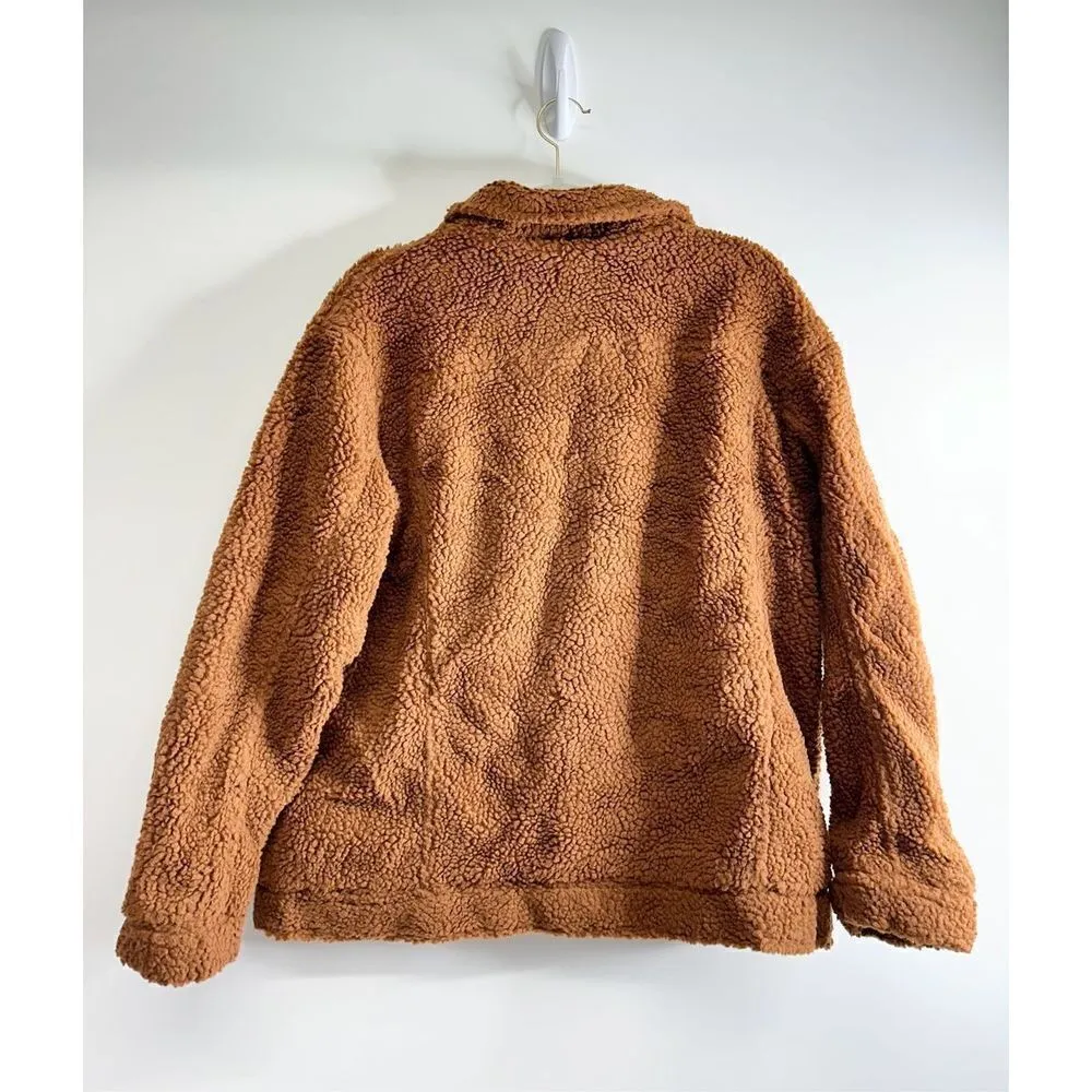 Forever21 Teddy Jacket Womens Size‎ Large Brown Buttoned Front Pockets - Image 3