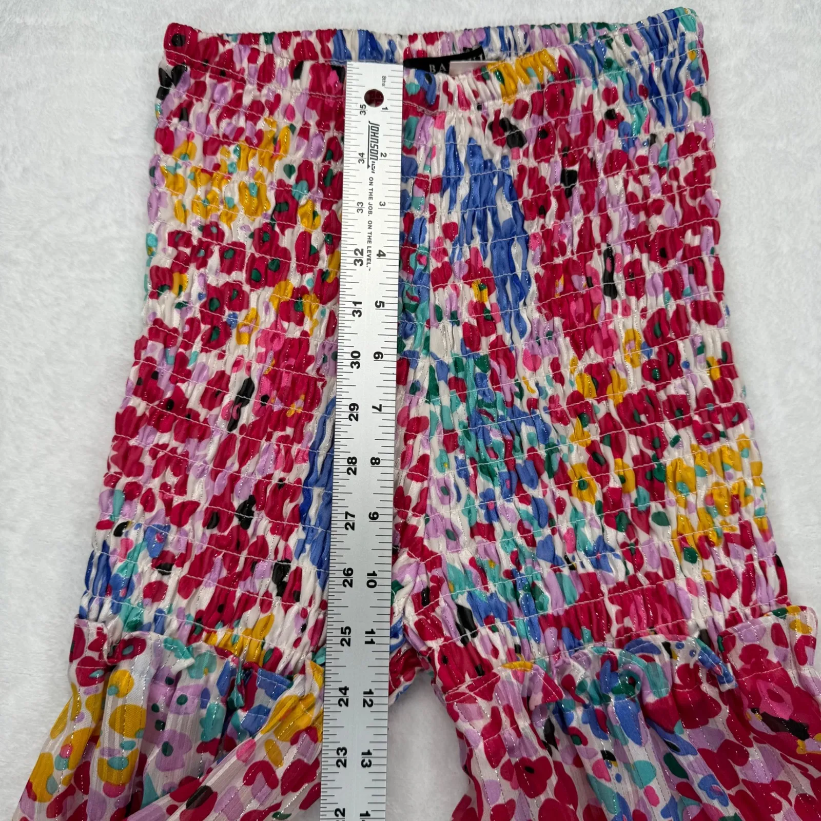 Banjul Floral Print Smocked Wide Leg‎ pants Ruffle Tiered Size S - Image 3