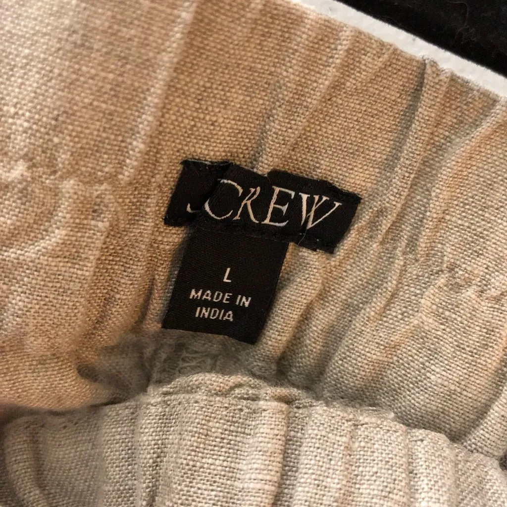 J Crew Womens Long Tropez Shorts In Linen Pull On Pockets Beige L - Image 3