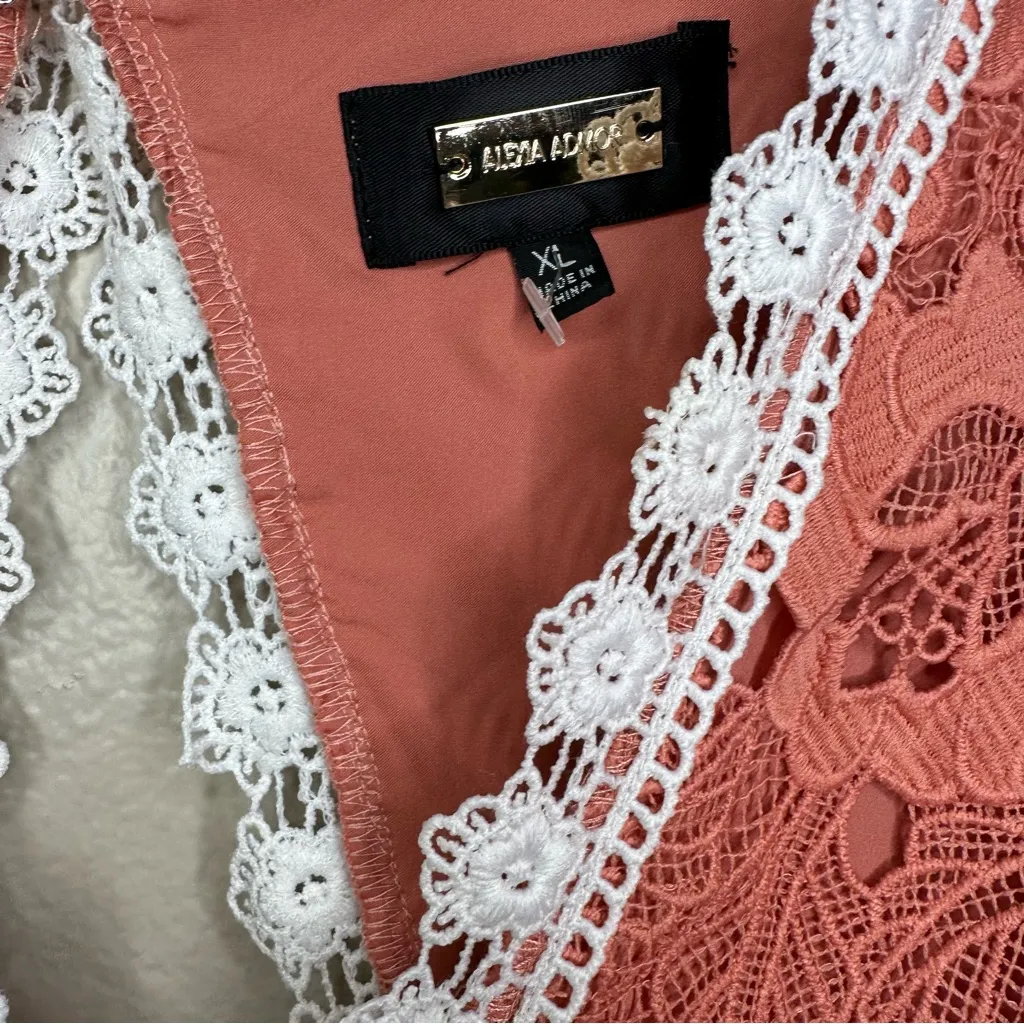 Alexia Admor Coral Lace Crochet Long Sleeve High Contrast Feminine Dress - Image 6