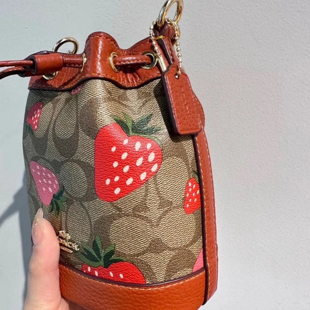COACH Mini Dempsey Bucket Bag In Signature Canvas With Wild Strawberry CH164 - Image 2