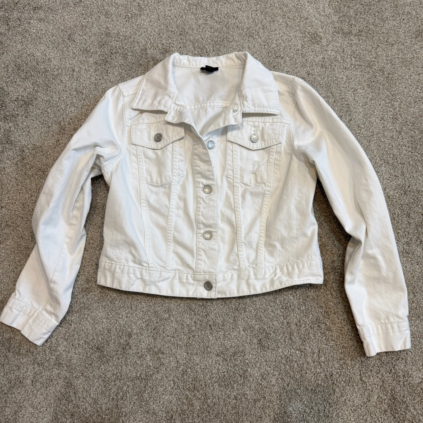 a.n.a. large distressed button front jean denim jacket C 2714 White - Image 6
