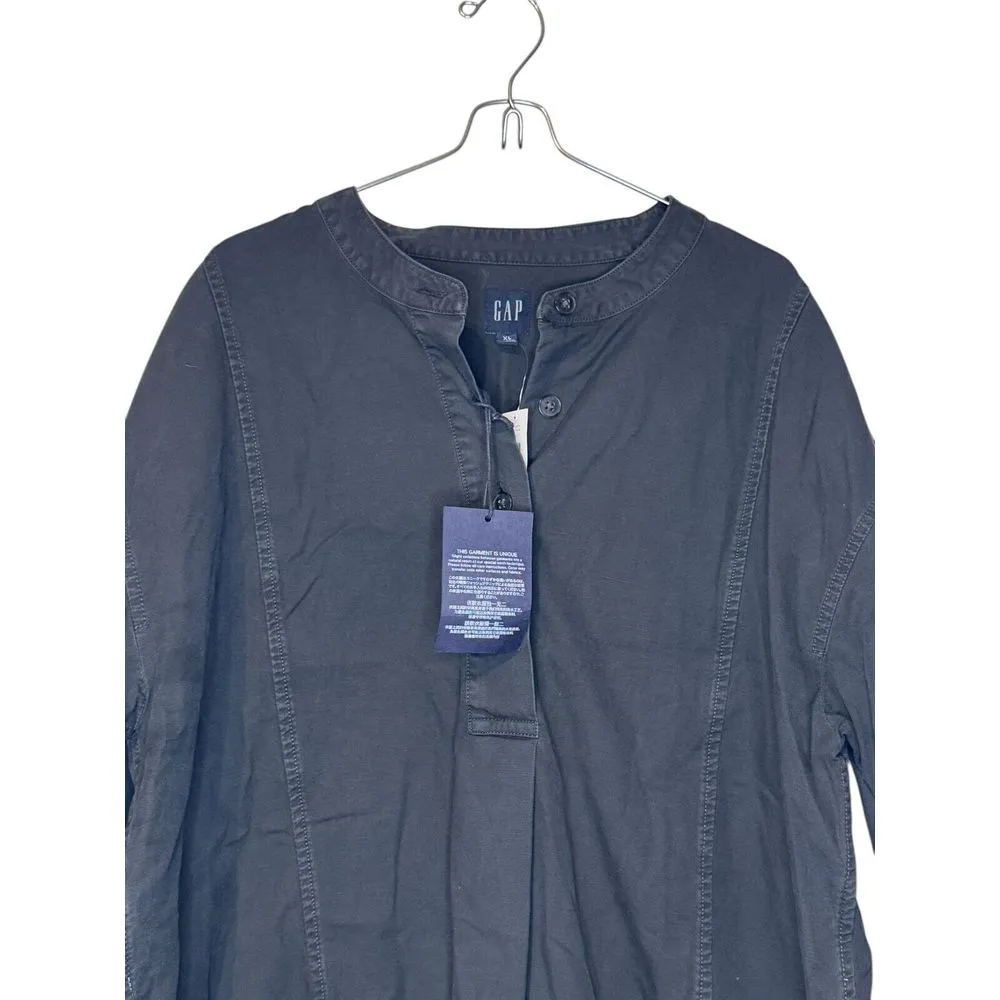 Gap Women's Top 1/4 Front Button Long Sleeve Banded Collar Blouse Blue XL NWT‎ - Image 4