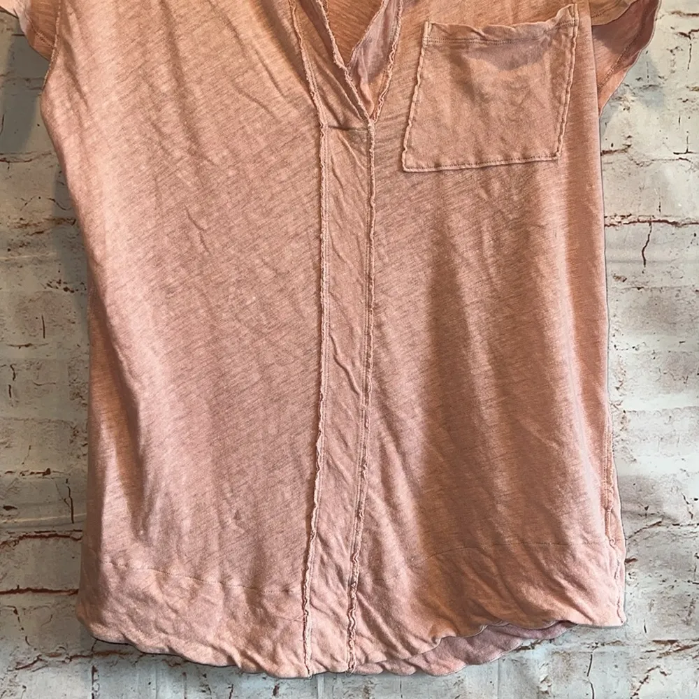 Free People We The Free Shirt Womens Large Pink Short Sleeve Knit Polo V Neck - Image 4