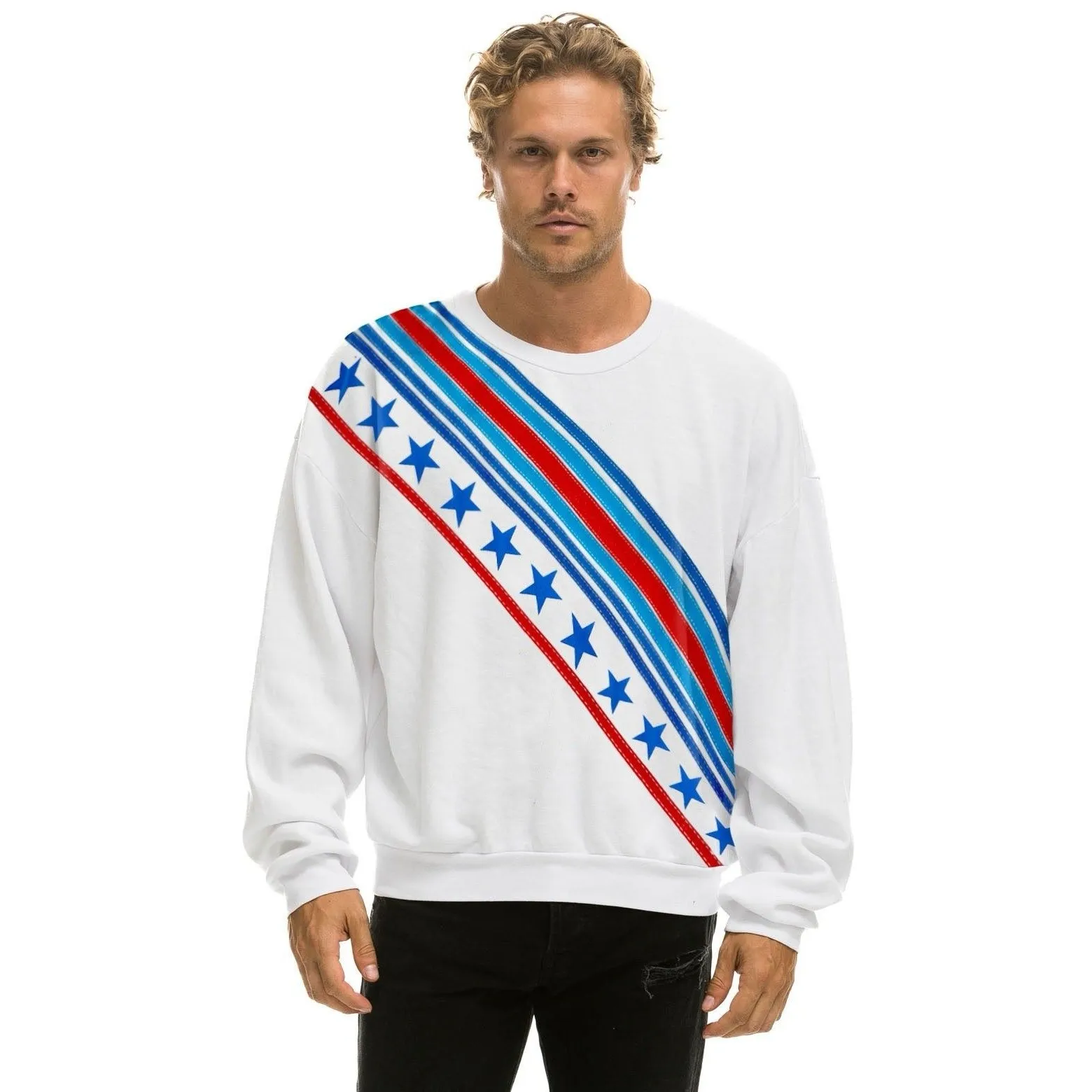Aviator Nation Cross Stripe Stars Relaxed Crewneck Sweatshirt NWT small USA - Image 3