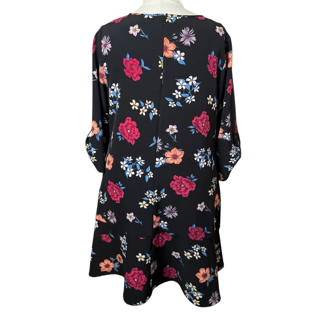 Lane Bryant Size 22 Multicolor Dark Floral V Neck Stretch Dress Ruffle Feminine - Image 5