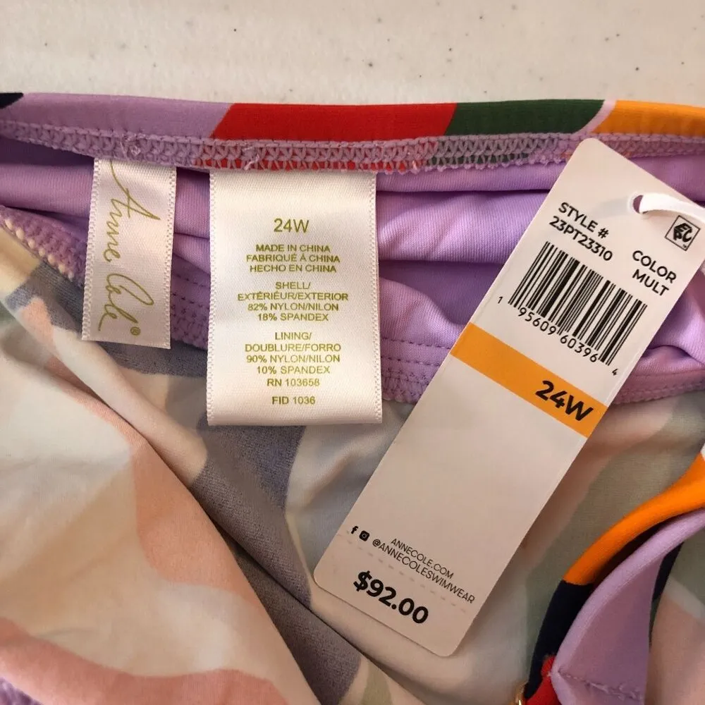 Anne Cole Plus Size Printed Surplice Neck Tankini Top Colorful Underwire 24W - Image 5