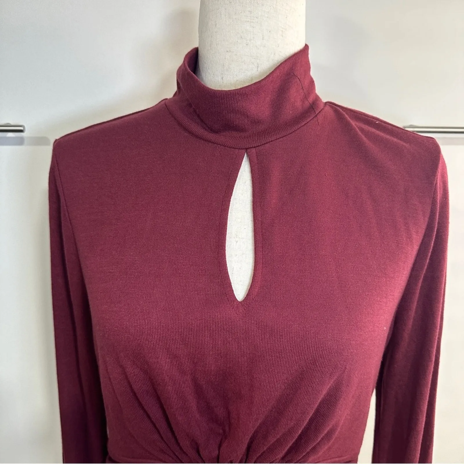 Brea Canyon Size L Rosa Claret Keyhole Turtleneck Blouse cropped business casual Pink Size L - Image 8
