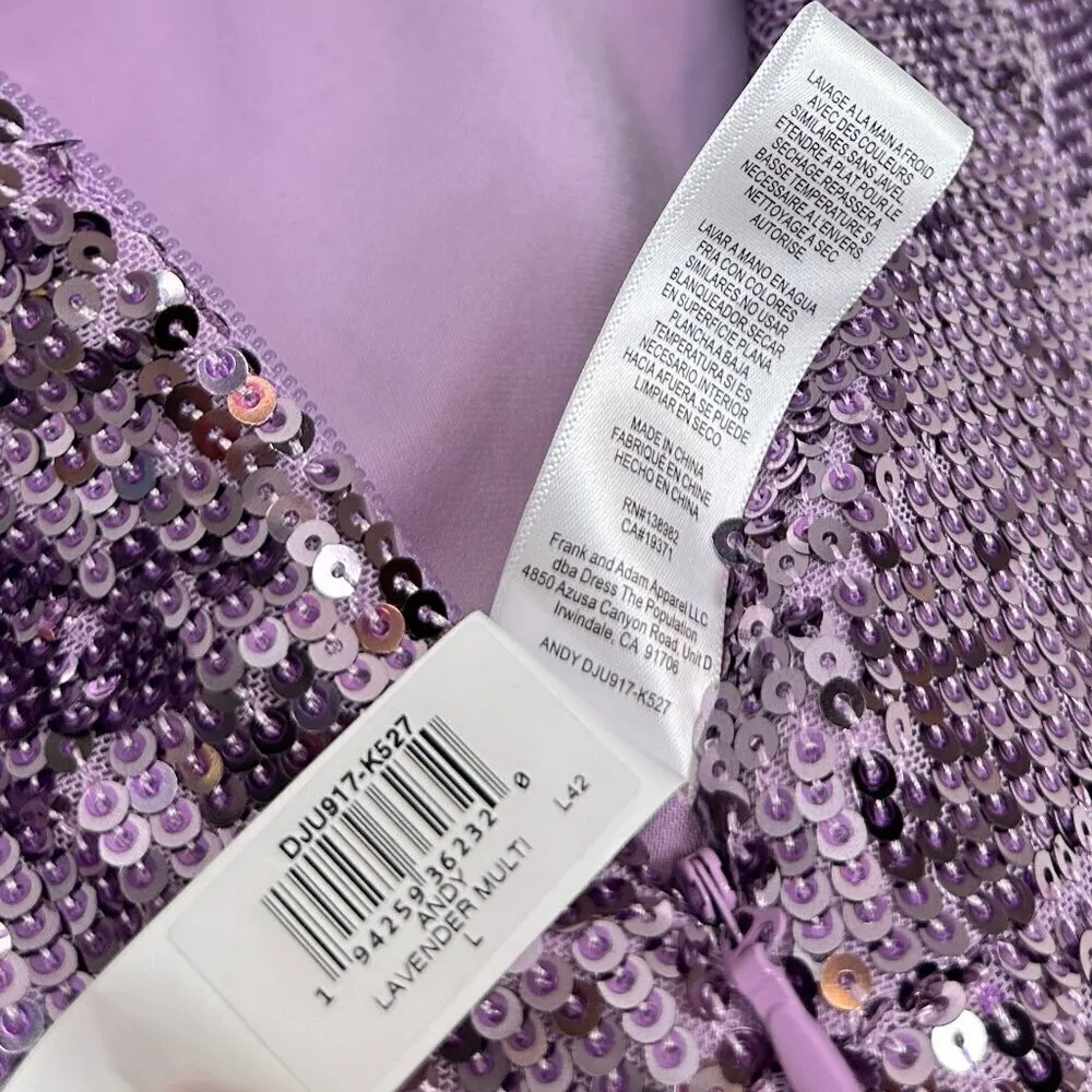 DRESS THE POPULATION Andy Sequin Strapless Jumpsuit in Lavender Multi Size Large - Image 8