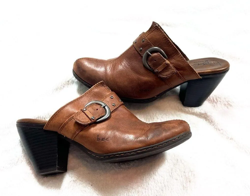 Born Leather Slip On Clogs Heels Mules Women’s Size 8/39 Solid Brown Casual - Image 2