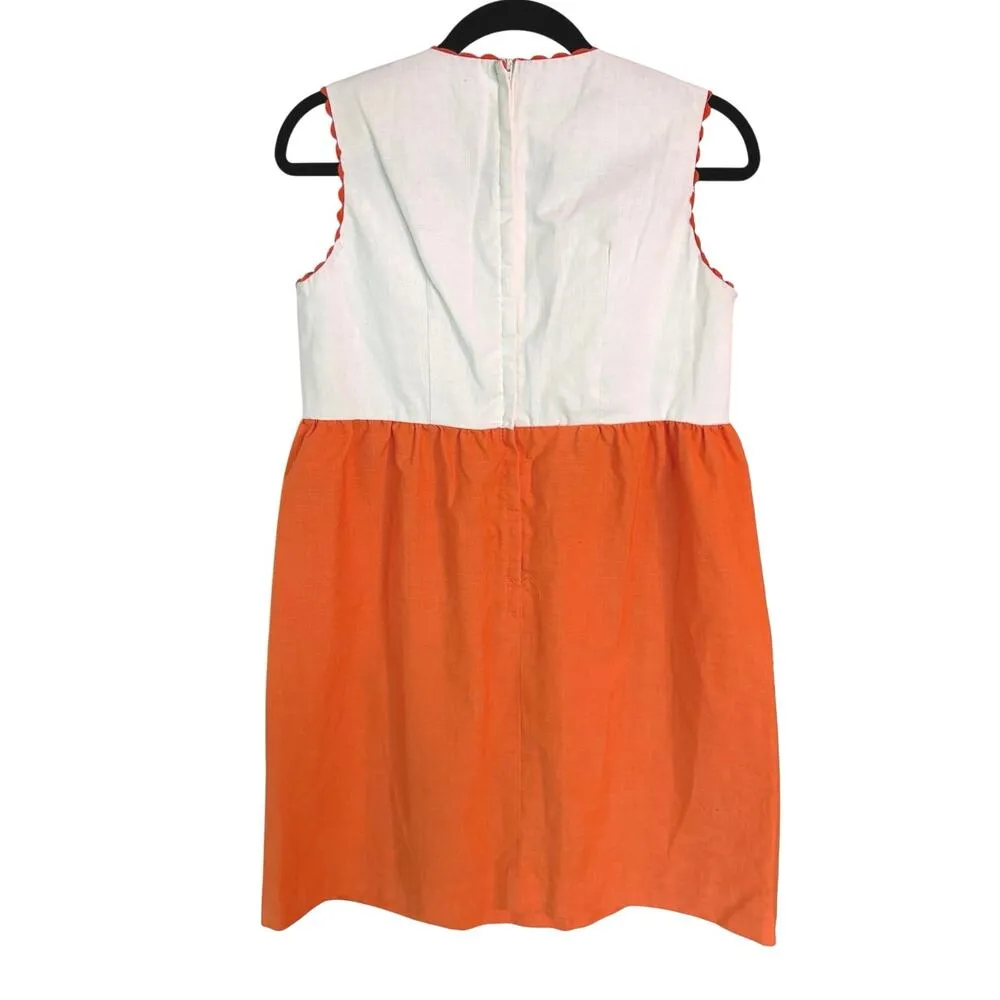 Vintage 60s Orange Embroidered Cottagecore Midsommar Cutesy Floral Mini Dress - Image 4