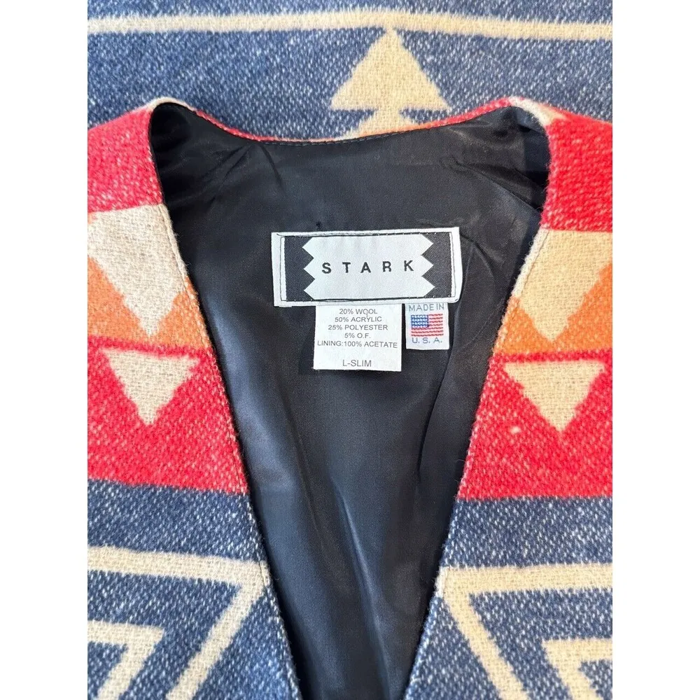 Stark Womens Vest Gray V Neck Slim Fit Waistcoat Wool Southwestern Aztec Large Orange - Image 3