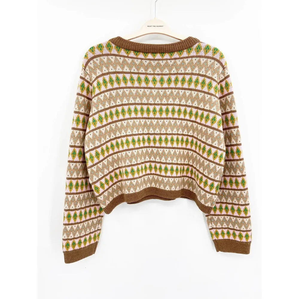 La Ligne Fair Isle Merino Wool Tan Henley Crewneck Pullover Sweater Size XL - Image 100