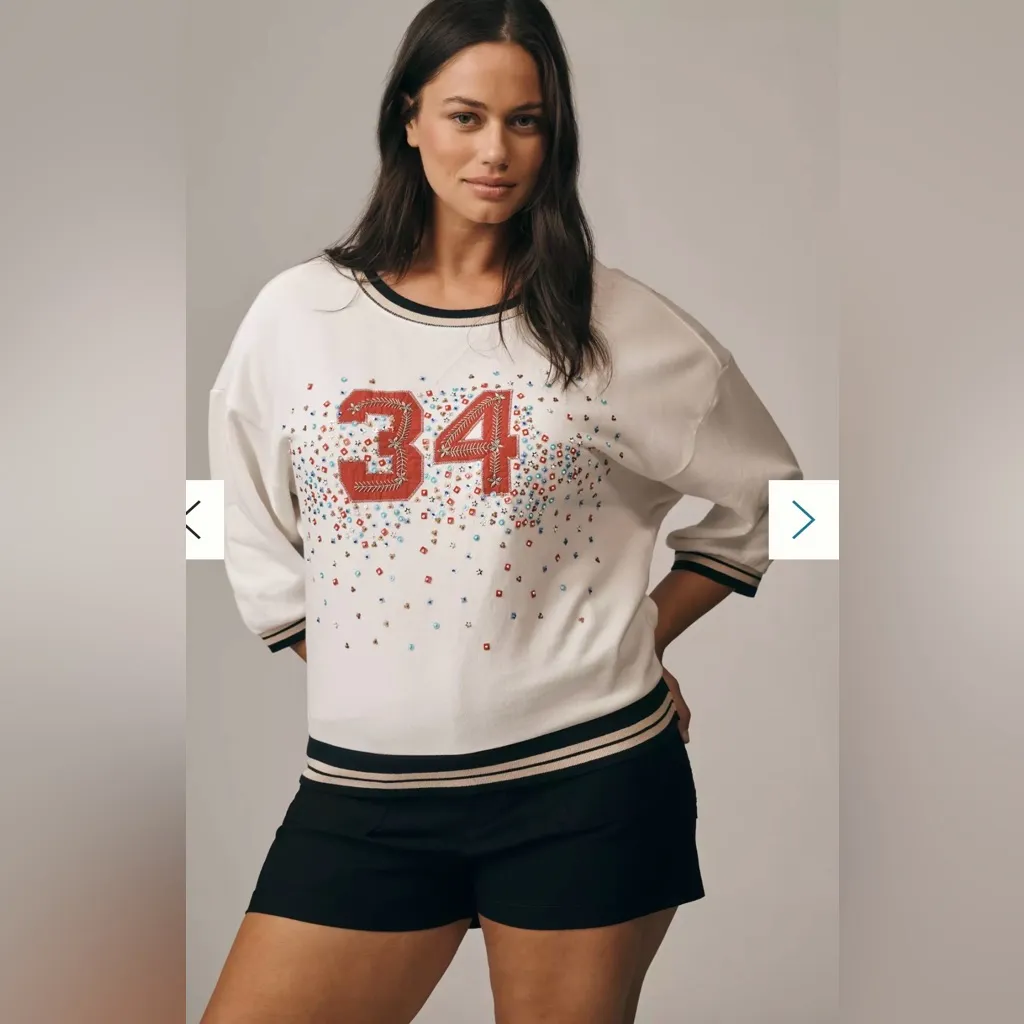 Anthropologie Pilcro Beaded Varsity Crew-Neck Tee number 34 - Image 4