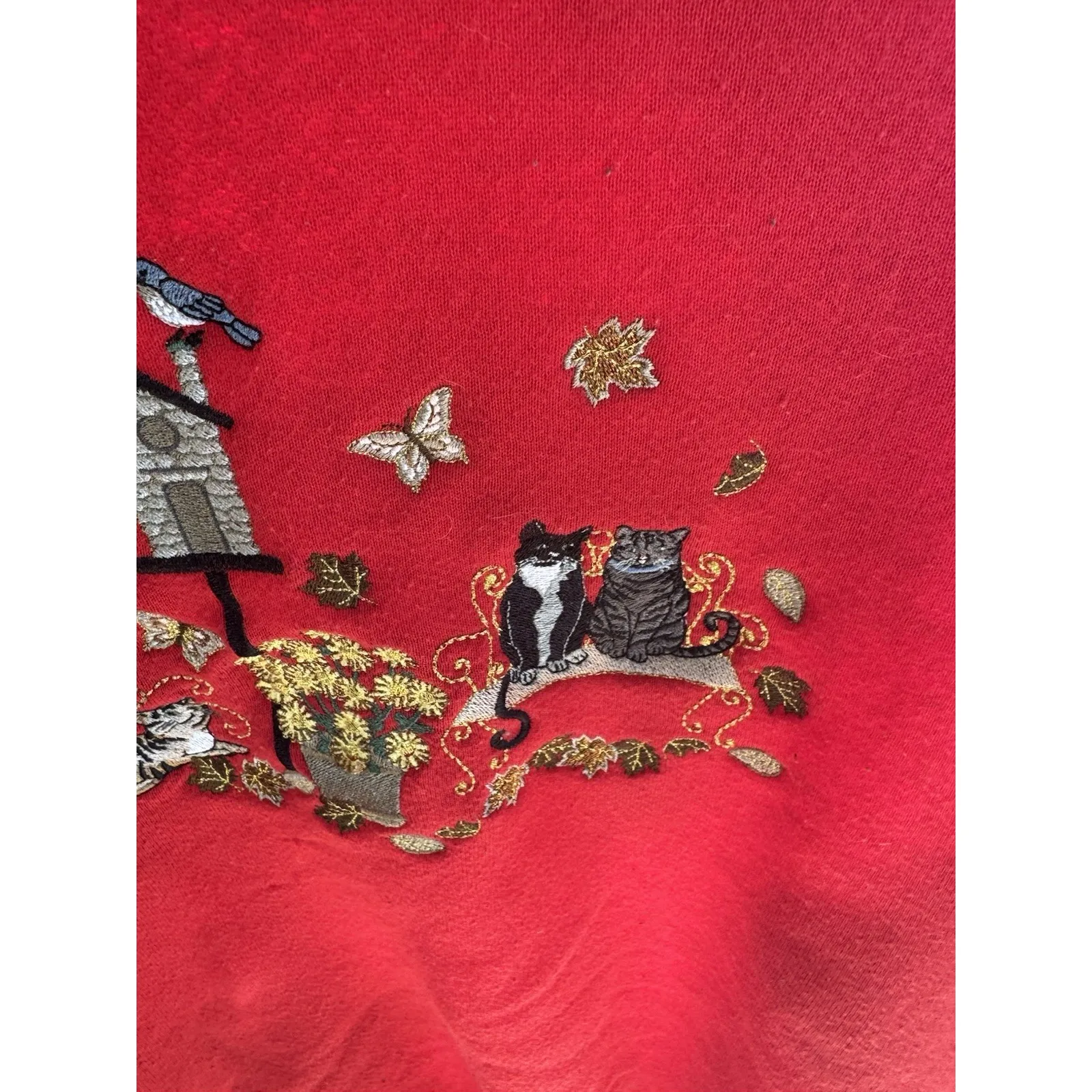 Vintage Bon Worth Hand Embroidered Crew Neck Cat Sweatshirt Size Medium - Image 5