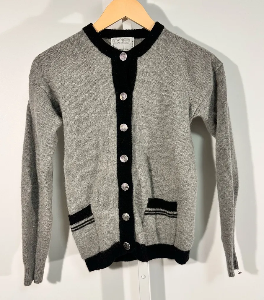 80’s angora Peter B’s General Store Vintage Gray Wool Cardigan Made in Hong Kong Black - Image 1
