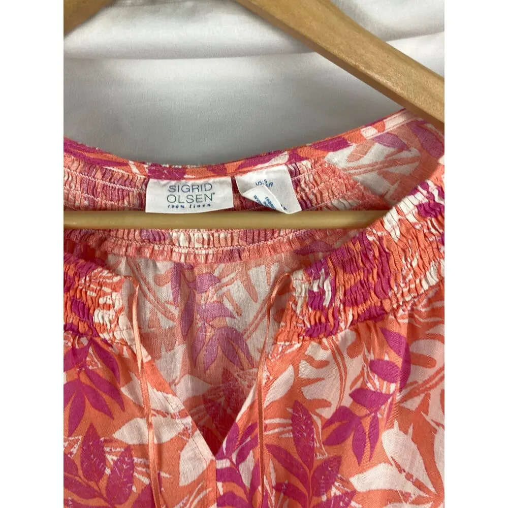 Sigrid Olsen Linen Tropical Beach Palm Blouse Size Small - Image 4
