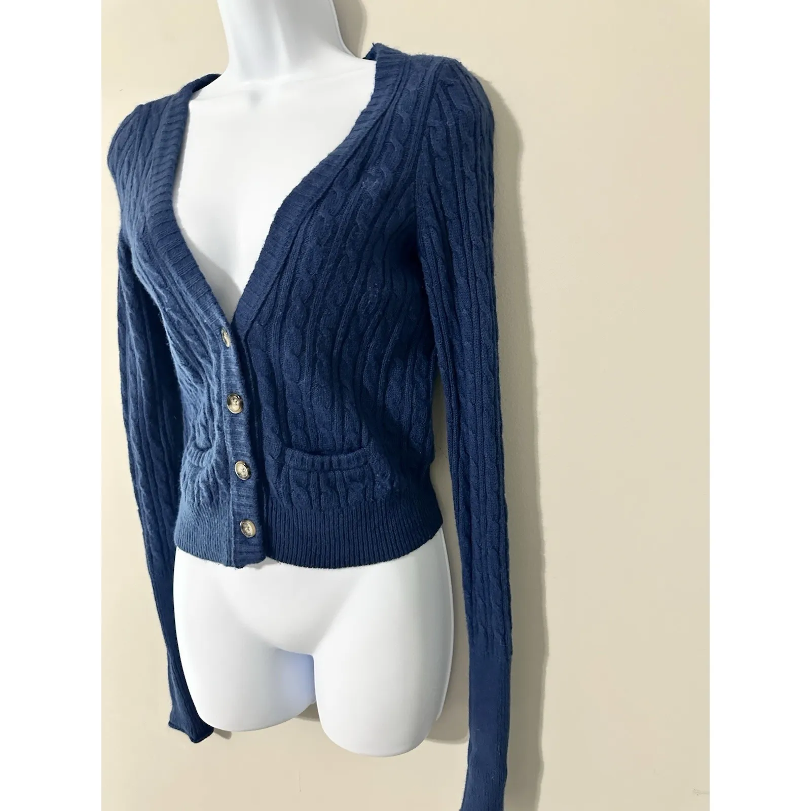 Abercrombie & Fitch Cable Knit Cardigan Moose Logo Y2K Vintage Wool Blend Size S - Image 3