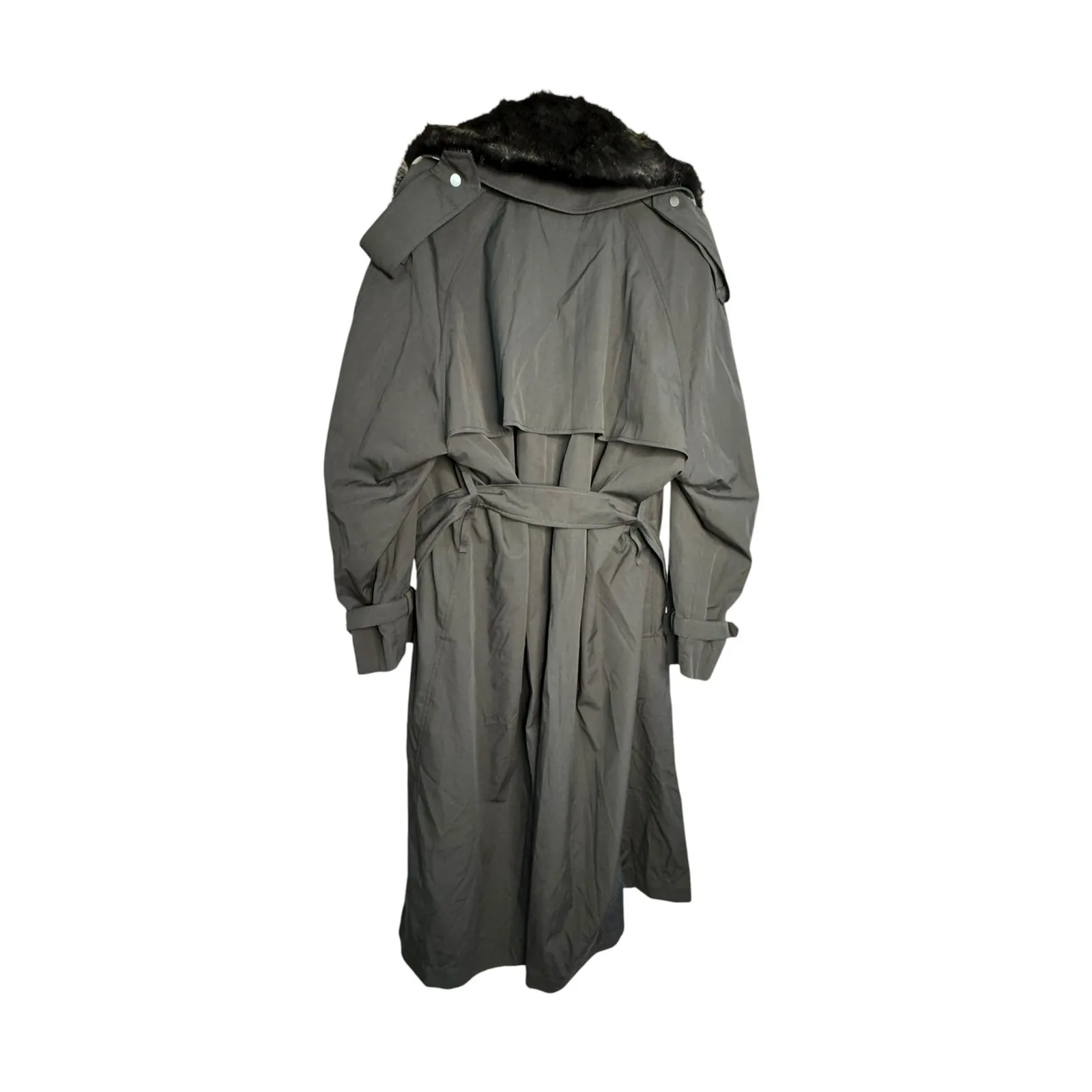 Burberry NWT Kennington Oversized Trench Coat w/Faux Fur Trim in Black Size 12 - Image 3