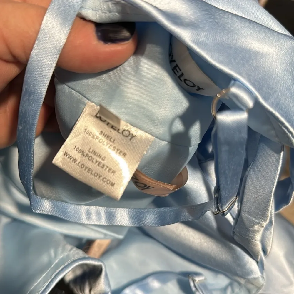 Loyeloy blue dress satin silky fabric‎ sz 4 corset tie back style ice blue - Image 6