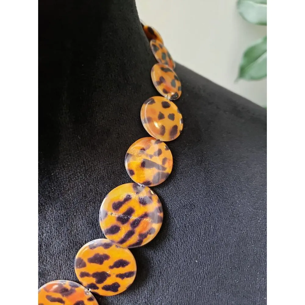 Women's Leopard Print Disc Necklace Adjustable Chain Lobster Clasp Statement Gold - Image 4