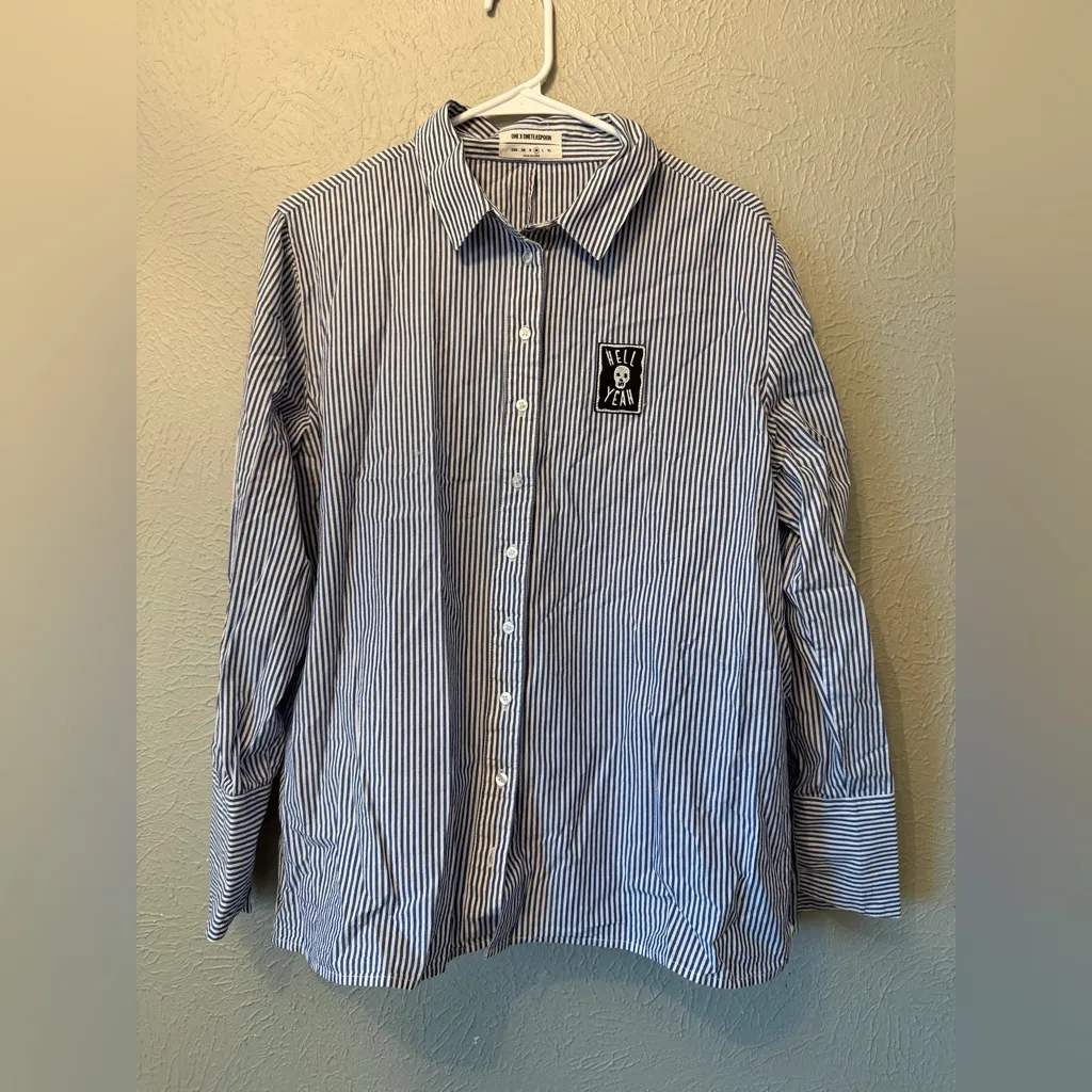 One Teaspoon Navy Striped Button Down Shirt - Image 2