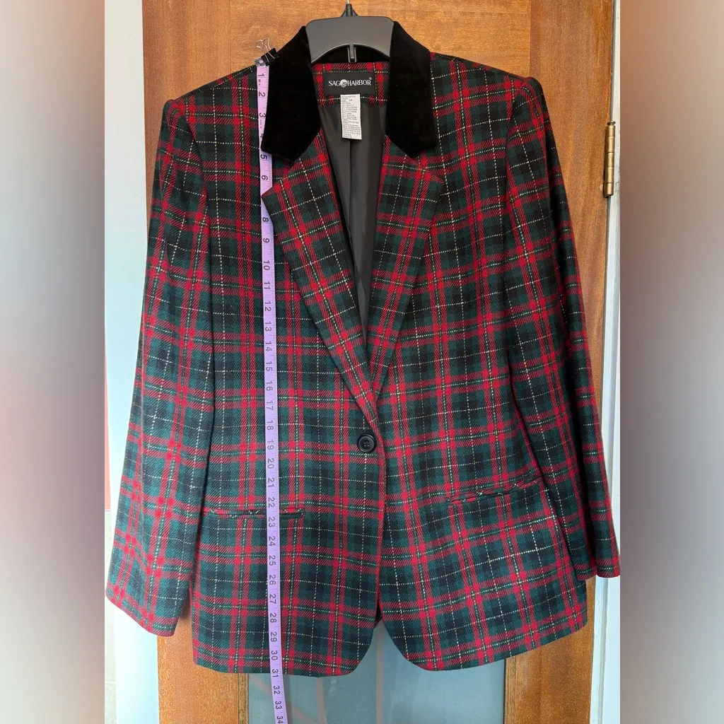 Sag Harbor Women Vtg Tartan Plaid Single Breasted Wool Blend Holiday Blazer - Image 7