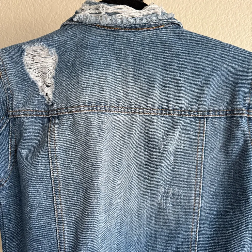 Distressed Denim Jacket Blue Wash Classic Fit Medium Streetwear Layer - Image 8