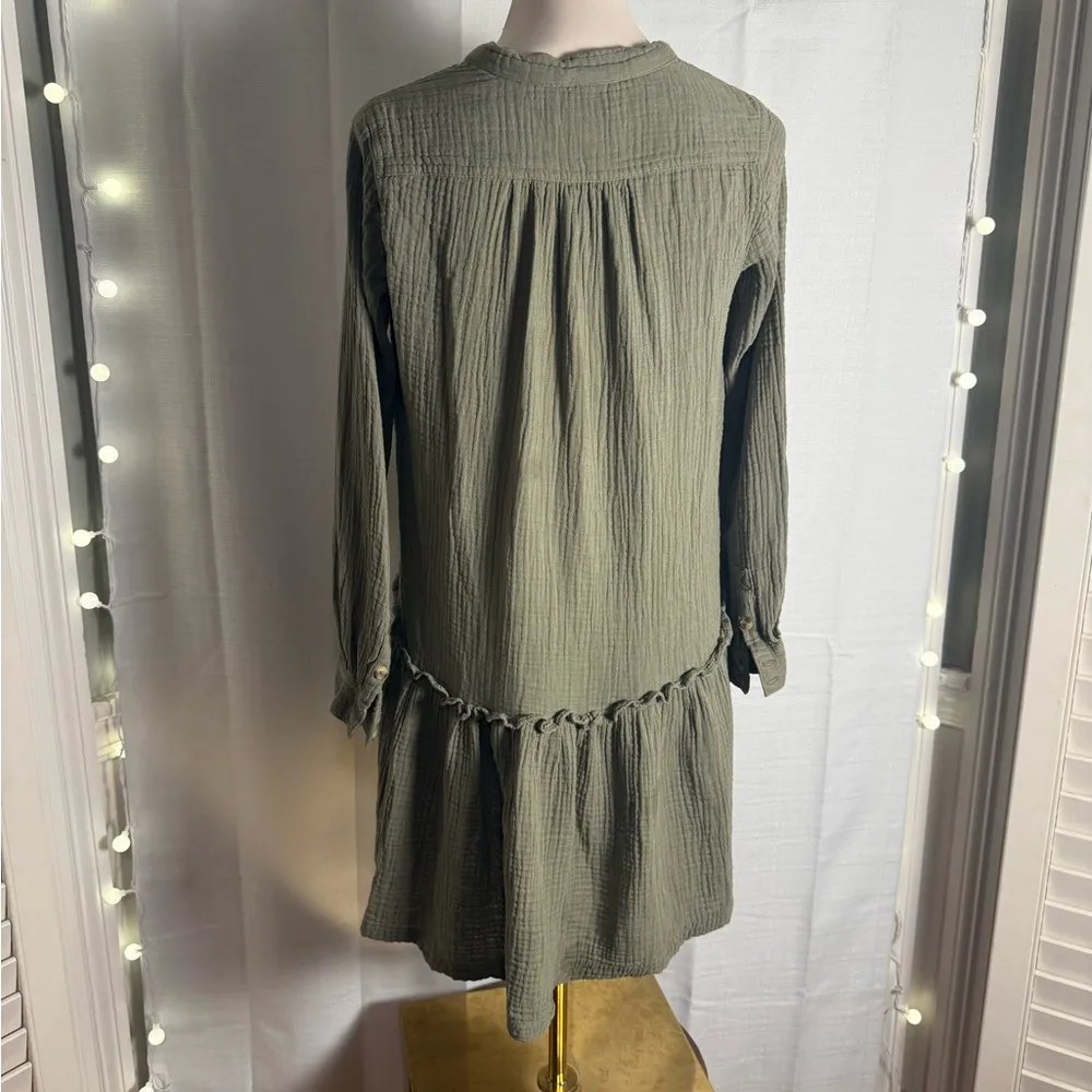 Maeve Green Midi Dress with Mandarin Collar and Tiered Design - Image 2