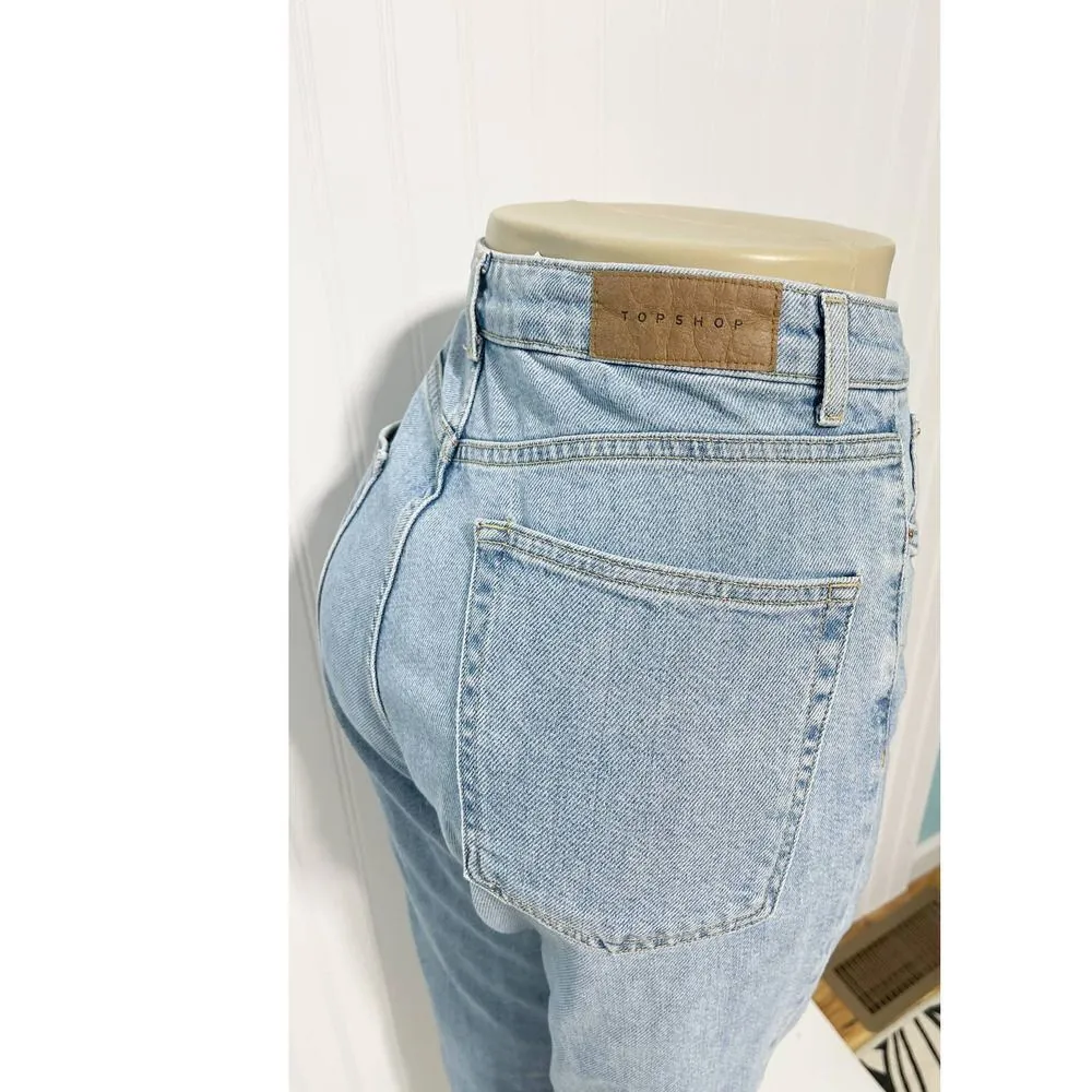 Topshop Premium Mom Jeans High‎ Rise High Waisted Light Wash Denim Blue 32 x 32 - Image 12