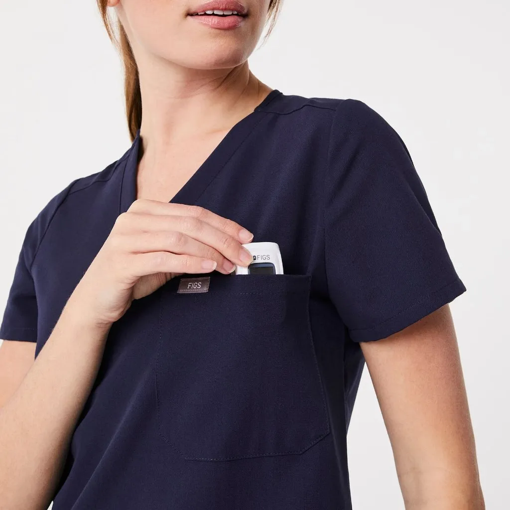 Figs Women's Catarina One Pocket Scrub Top in Navy, Size Small - Image 3