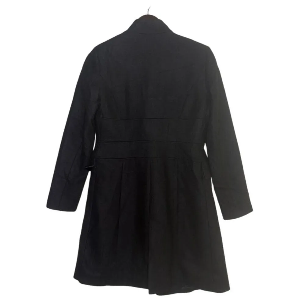 ZARA Double Breast Wool Blend Long Sleeve Faux Pocket Lined Trench Coat M Black - Image 11