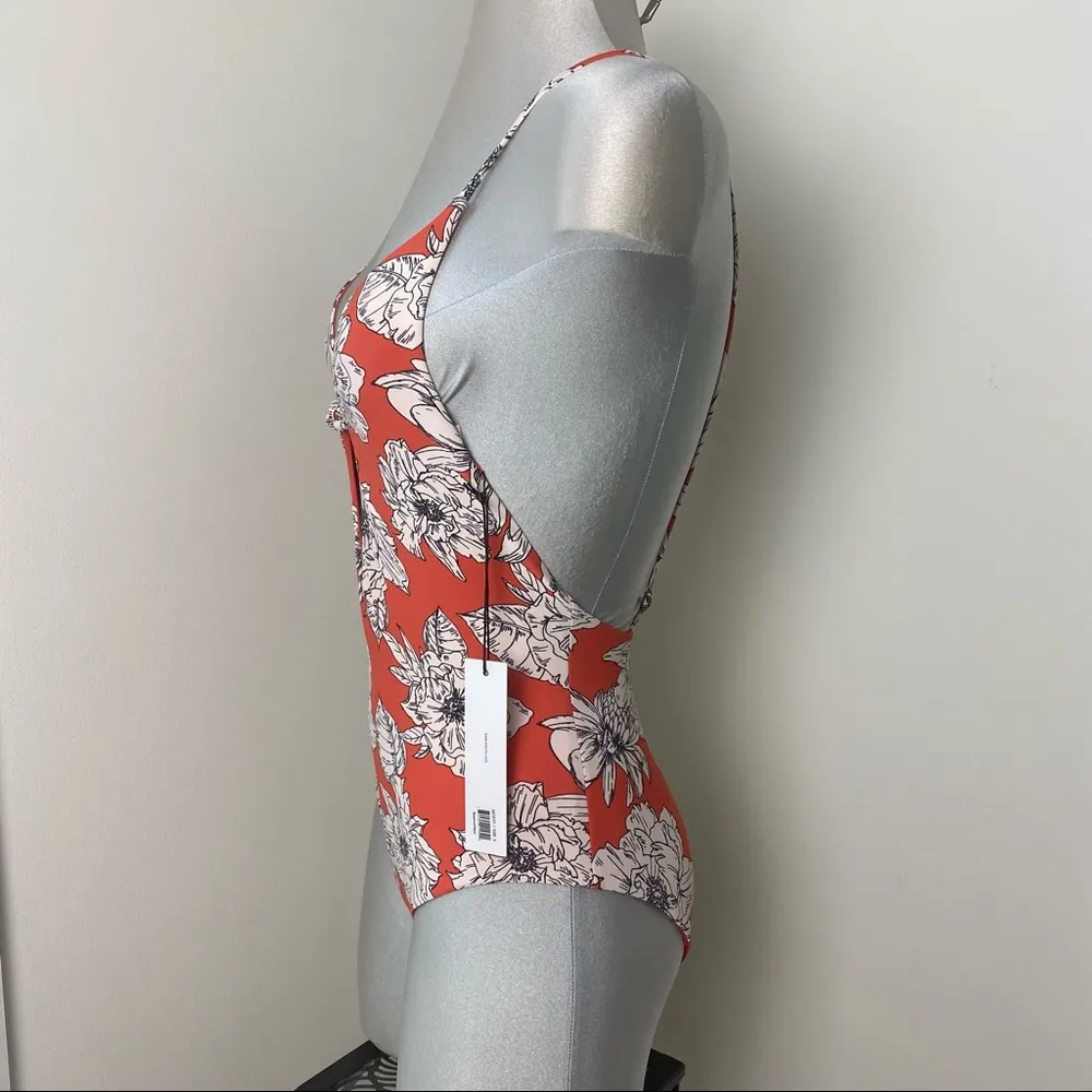 Kikirio MELO KNOTTED floral ONE PIECE Bathing suit Size Small S Swimsuit New White - Image 4