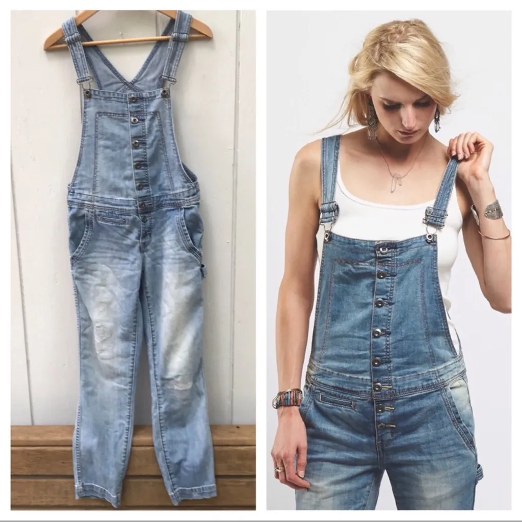 Free People Light Blue Denim Overalls size 29 - Image 2