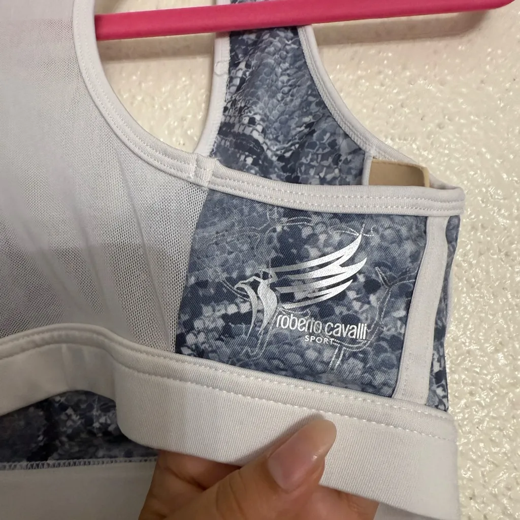 Roberto Cavalli White and Blue snake Patterned Sports Bra size medium - Image 5