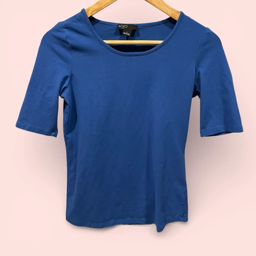 Cute royal blue scoop neck top short sleeve cotton with stretch ocean sky - Image 2