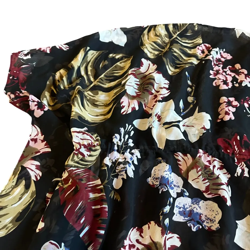 Walter Baker Tulum Drawstring Waist Caftan Black Floral Print Sheer One Size - Image 11