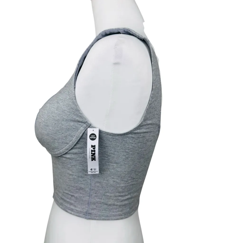 NWT PiNK Victoria's Secret All Day Cotton Longline Heather Gray Sports Bra Med - Image 9
