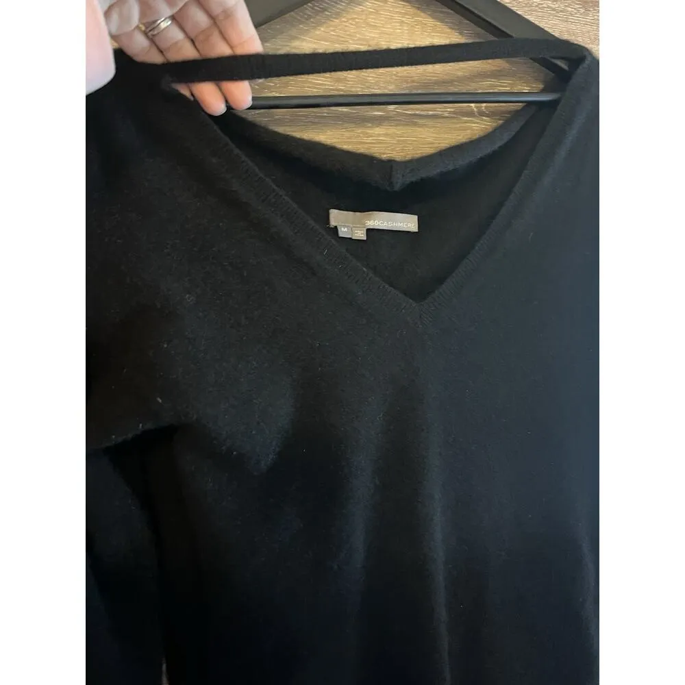 360 Cashmere Long Sleeve Tunic Sweater Mini Dress SZ Medium Black - Image 2