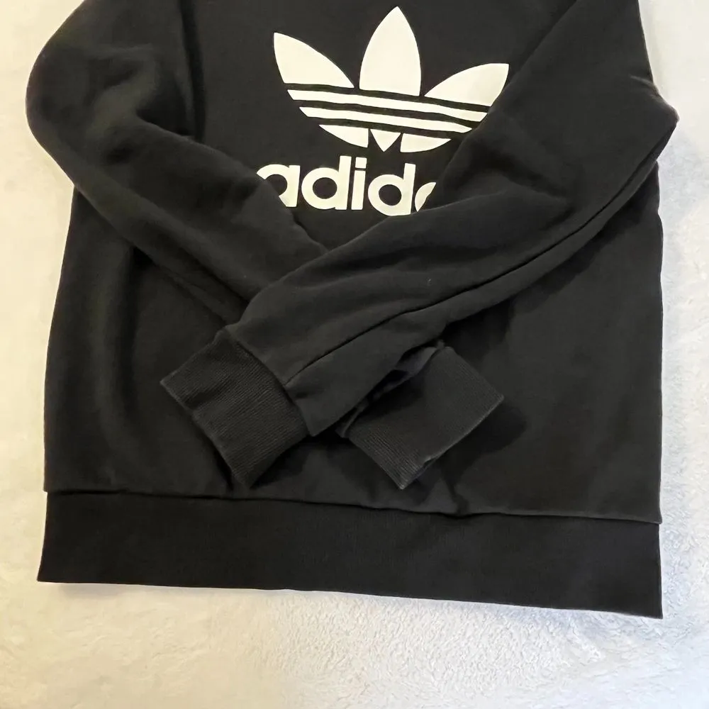 Adidas Womens Sweatshirt Size XS Crewneck Black White Adicolor Trefoil Oversized - Image 5