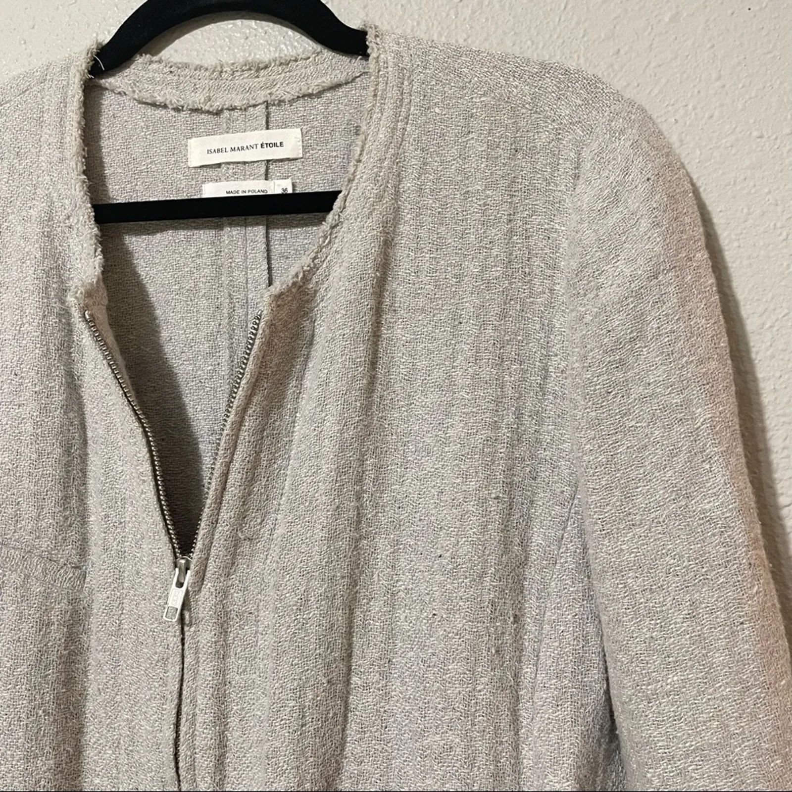 Isabel Marant Etoile Grey Linen Full Zip Frayed Hem Blazer Womens 36 Capsule - Image 7