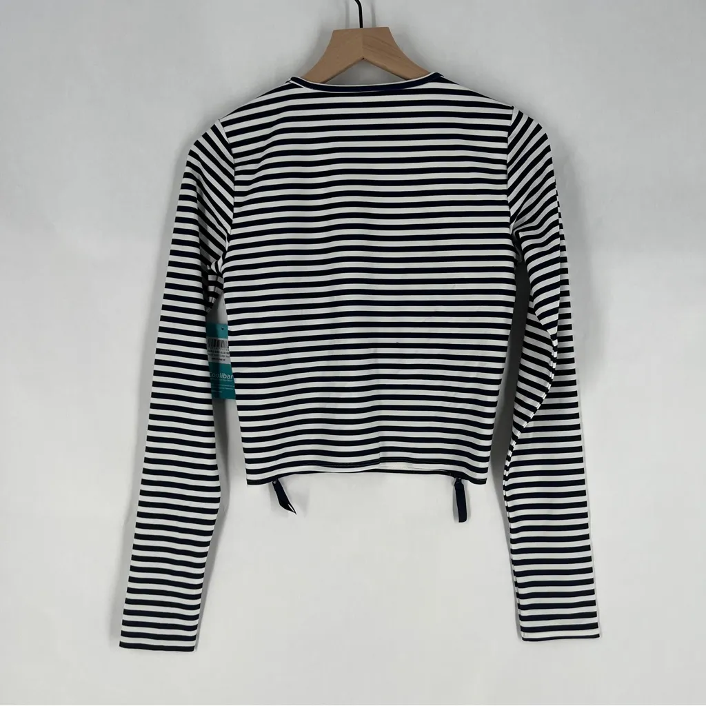 Coolibar Bayfront Rash Guard Bra Top Long Sleeve Zipper Sides Striped NWT Size M Blue Size M - Image 13
