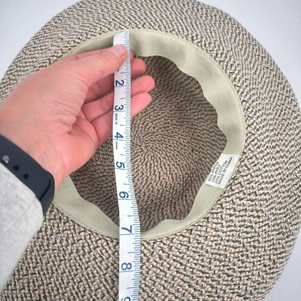 Women's Woven Wide Brim Bow Flat Top Floppy Sun Hat Beige Purple Green One Size‎ Tan - Image 4