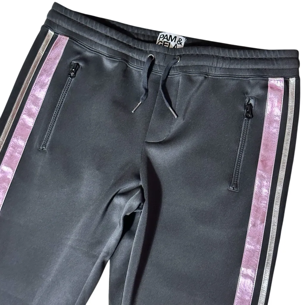 Pam & Gela NWT Black Metallic Contrast Cigarette Jogger Track Pant Ankle Zips LG - Image 6