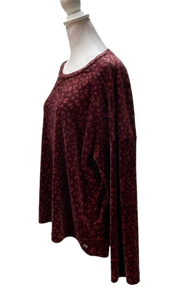 Red & Pink Animal Print Velvet Long Sleeve Pullover Sweatshirt XL - Image 2