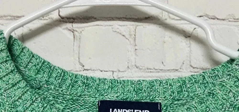 Lands End 100% cotton sweater medium crew neck cable knit sweater ribbed stretch - Image 9