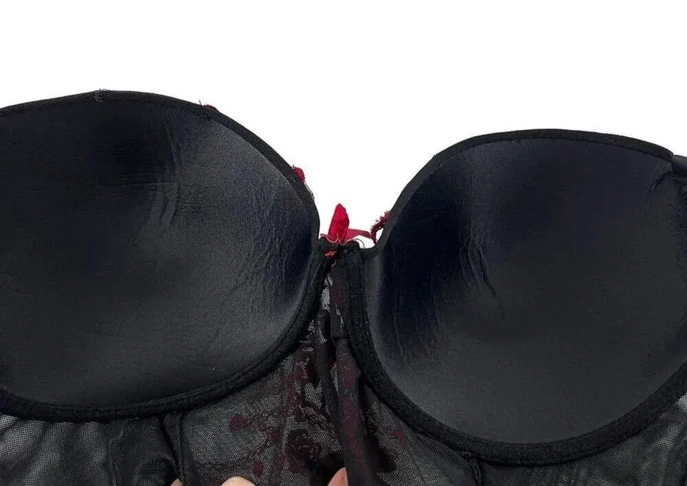 Just Sexy Lingerie Sheer Black Red Lace Lingerie Bustier Womens Size 3X - Image 7