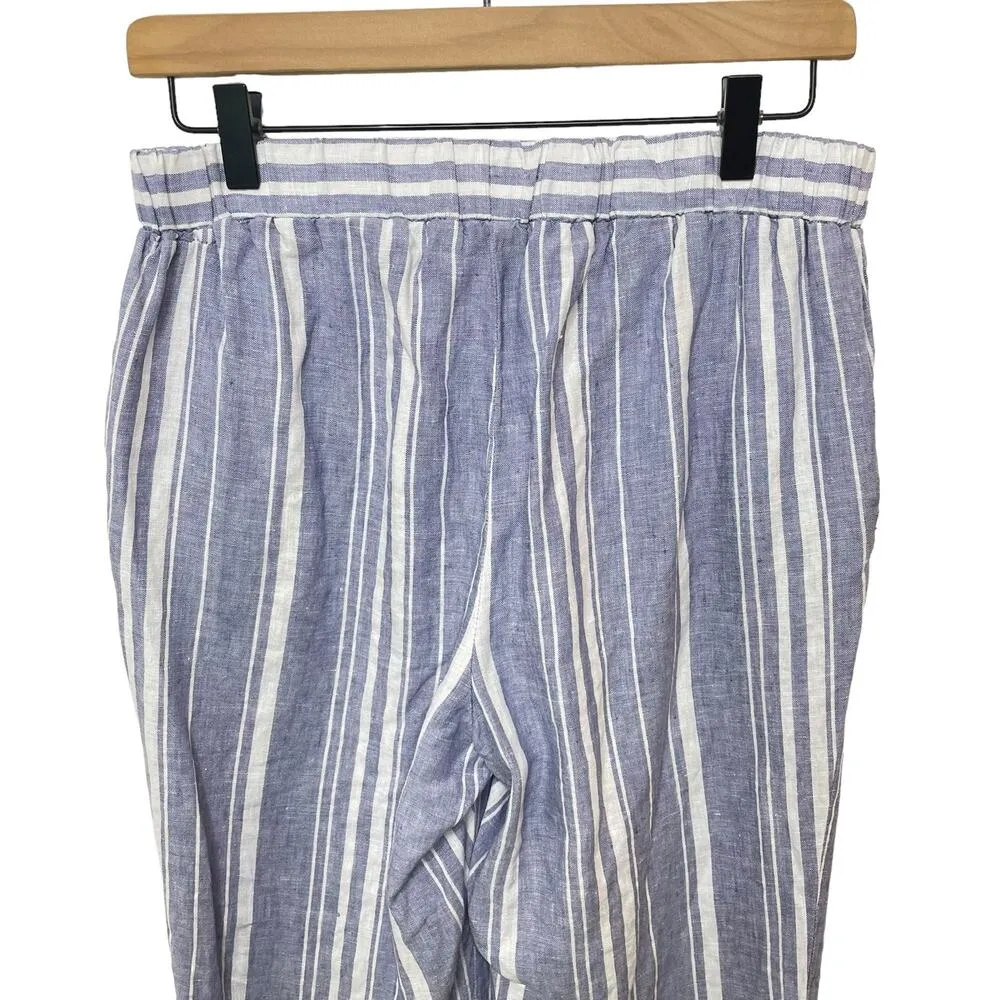 Ellen Tracy Blue & White Striped 100% Linen Pants Wide Leg Breathable Size 4 - Image 5